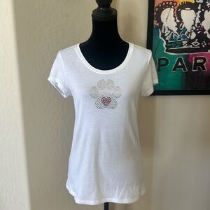 NWOT Adorable Handmade Crystal Heart In Paw Tee Shirt Size L ( 11-13 )